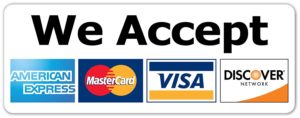 We Accept Credit Cards - Visa, mastercard, american express, and discover